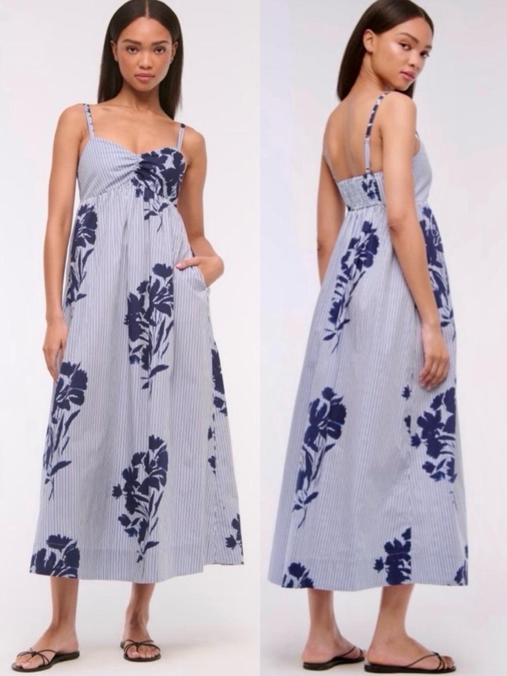 Abercrombie & Fitch Navy and White Striped Floral Maxi Dress - Picture 2 of 4